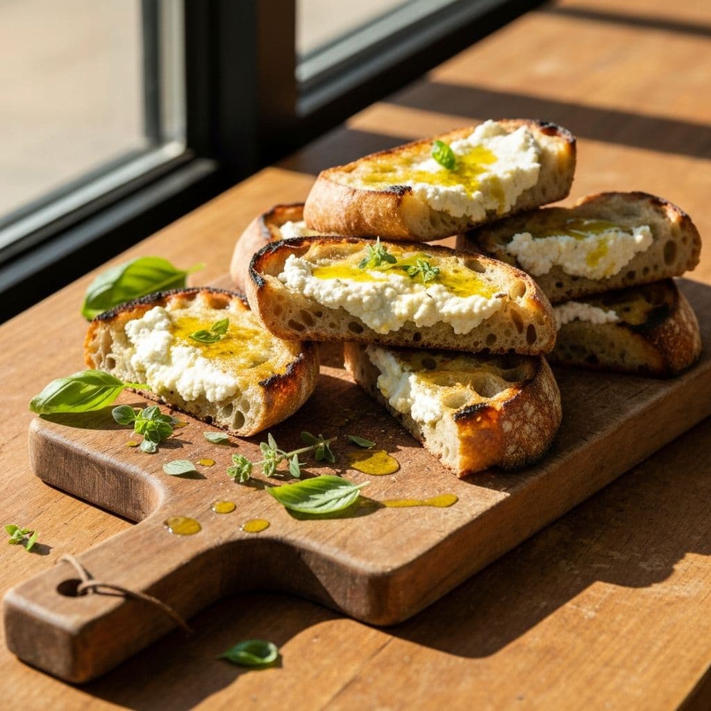 Charred Sourdough with Whipped Ricotta and Herbs